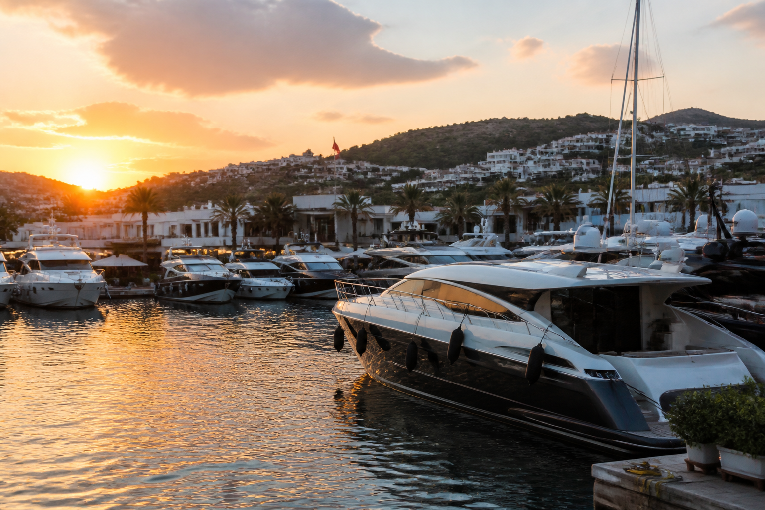 Luxury yacht marina Yalikavak Bodrum at sunset | המרינה המפוארת ביאליקבאק – הלב הפועם של היוקרה בבודרום