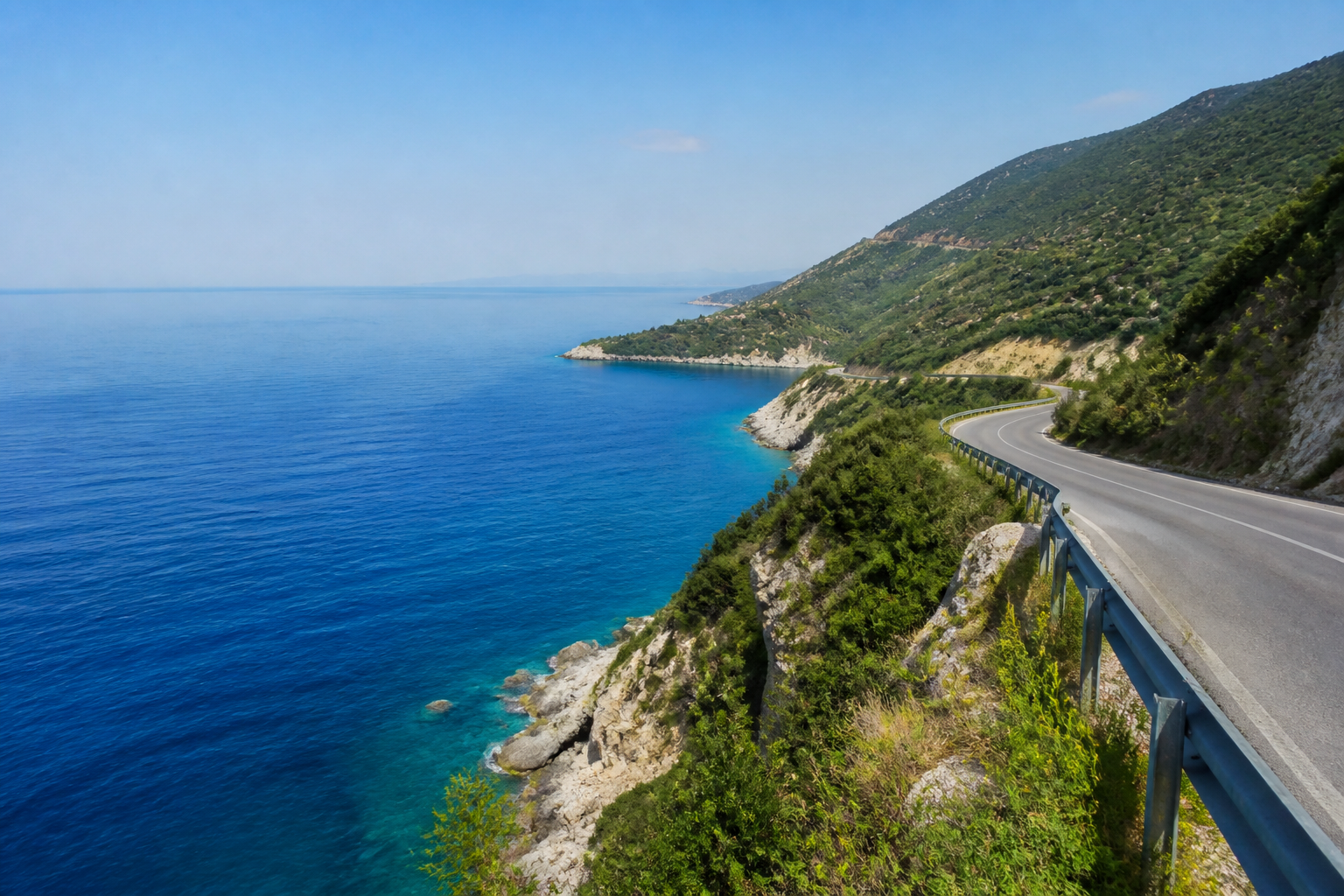 Coastal road overlooking the Ionian Sea in Albania near Himare
