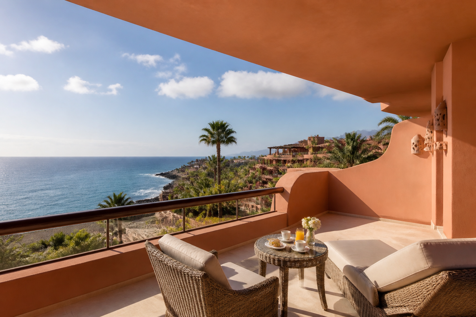 Luxury family suite balcony overlooking the Atlantic ocean | נוף מהמרפסת בריזורט יוקרתי בטנריף אל מול האוקיינוס